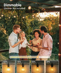 People enjoying a backyard party under LED Outdoor String Lights 109 Ft With 52 Edison Shatterproof Bulbs Plus 2 Spares, Dimmable.