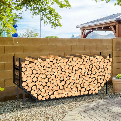 Heavy Duty Firewood Rack Outdoor With 880Lb Capacity 6 Ft Elevated Wood Storage On Weather Resistant Metal Frame 12 Support Legs Sturdy Indoor Or Outdoor Firewood Holder For Patio Porch Fireplace Backyard loaded with logs