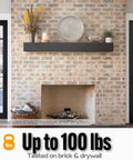 Badass Hidden Floating Shelf Brackets Featuring Slick Pinol Screw Tech For Rock Solid Zero Sag Mounts Ideal For Heavy Mantels Kitchen Shelving Decor Projects With Quick Hardware Setup Four Pack mounted with black shelf on brick wall.