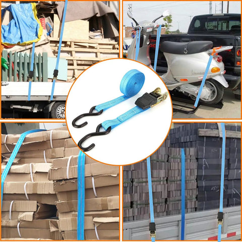 Beefy 1 Inch Tie Down Straps, 20 Foot Length With Hooks, 2200 Lbs Break Strength in use securing motorcycle and cargo