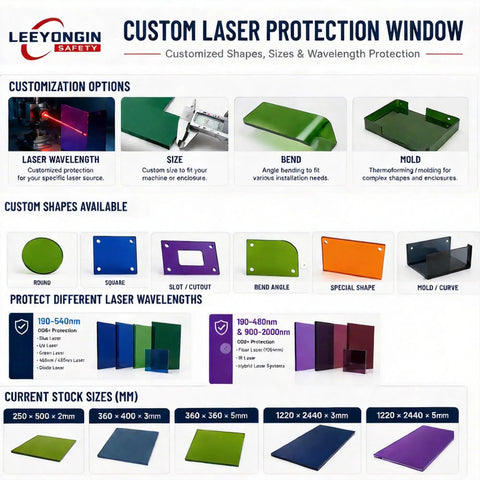 Straight Up Heavy Duty Laser Safety Window Orange Polycarbonate Sheet for 190 To 540 Nm OD6 with customization options.
