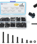 Heavy Duty M2 Screw Assortment Kit With Nuts And Washers Plus Wrench in organized plastic case with black screws and washers.