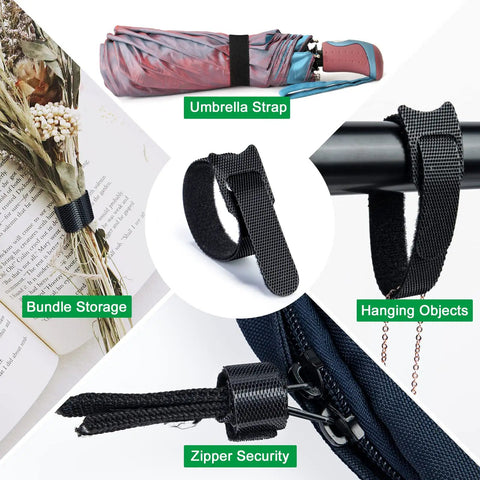 120 Pack Reusable 6 Inch Hook And Loop Cable Ties for various uses like umbrella strap, bundle storage, hanging objects, zipper security