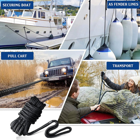 Hefty Double Braided Nylon Dock Lines With 12 Inch Loops deliver secure hold for boats, fendering, and transporting heavy loads.