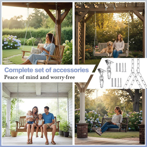 Heavy Duty Porch Swing Hanging Kit With Y Chain And 360 Degree Swivel Hangers 1500 Lb Capacity in use on porch with family