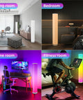 Two Pack RGB Floor Lamps With Music Sync App Control And Time Settings Dimmable Color Changing Standing Lamps in various room settings