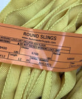Yellow 12 Foot Endless Round Sling label showing load limits and product details