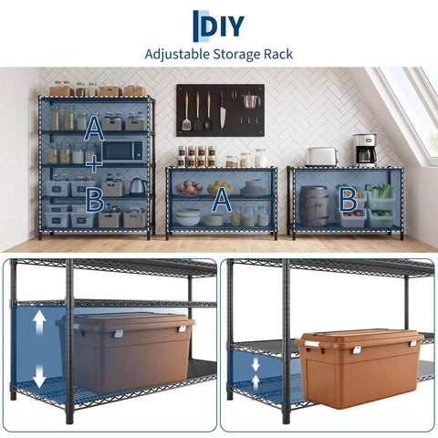 Flex Your Storage Space With This Badass Heavy Duty 5 Tier Metal Wire Shelving Rack featuring a design for kitchen and garage organization.