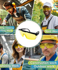 Hardcore UV Protective Safety Glasses With Snug Yellow Tint Anti Fog And Anti Glare Shield Wraparound Polycarbonate Lens for yard work and construction.
