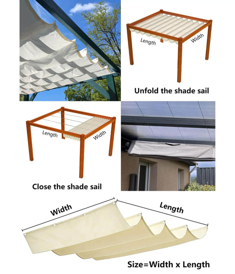 Retractable Wave Sun Shade Sail 4x10 Foot Waterproof Pergola Cover Made From Durable Polyester Sunscreen for outdoor patio in use