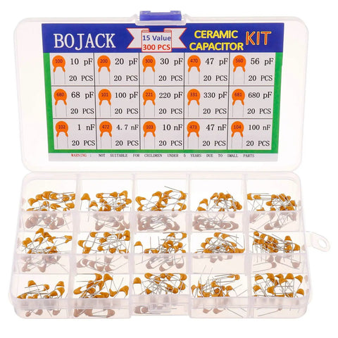 Hella Reliable 300 Piece Ceramic Capacitor Assortment Kit Offering 15 Sweet Capacitance Values Running 10 pF To 100 nF With Chill 10 Percent Tolerance crafted in a clear case.