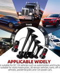 Badass Loud 12 Volt Train Air Horn System For Trucks And Trailers With Twin Heavy Duty Air Compressors Plus Four Piercing Metal Trumpets Ready To Drop In, showcasing four black horns and pump.