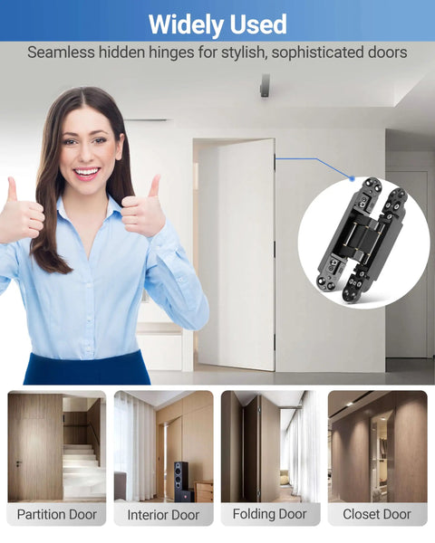 Heavy Duty Invisible Door Hinges Two Pack Slick Concealed Hardware With Rock Solid Copper Mount used in modern home settings.