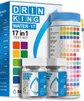 Complete 17 Parameter Drinking Water Test Strips With Two Bacteria Detection Kits For Home Well Tap And Floodwater Testing visible in kit packaging and contents