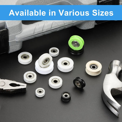 Various Heavy Duty Nylon U Groove Roller Bearings 4X15X6MM Pack for sliding doors and conveyor systems.