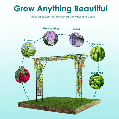 Flat Top Garden Arch Trellis For Climbing Plants Extra Large 11 Ft By 9 Ft Outdoor Metal Arbor for roses and wisteria