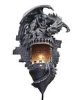 Dragon's Castle Lair Electric Wall Sconce Light Fixture, 15 Inch Polyresin Grey Stone, Dope Gothic Dragon Lighting For Hallways