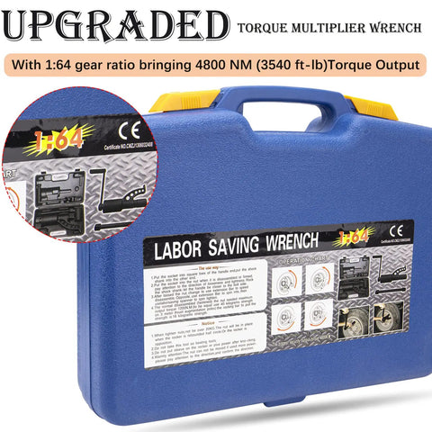 Heavy Duty Torque Multiplier Wrench Set With 1 Inch Drive And 8 CR-V Sockets Labor Saving Lug Nut Remover Tool Kit in blue case.