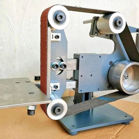 Workhorse 1100W Brushless Belt Sander Built Like A Tank For Wood Metal Grinding Sanding Polishing With Variable Speed Bidirectional Handle close-up of machine part