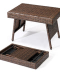 Portable Folding Wicker Table With Steel Frame For Outdoor Use Easy To Clean Weather Resistant Rattan Coffee Table For Patio Poolside Deck