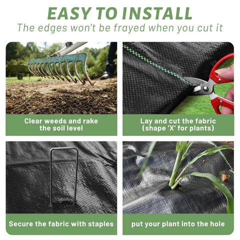Instructions for installing 4 Ft By 100 Ft Weed Barrier Landscape Fabric 3.2 Oz Heavy Duty Woven Geotextile For Gardening And Farming