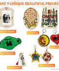 Beginner Friendly Wood Burning Kit With 140 Pieces For DIY Artists Includes 9 Large Wooden Plaques displayed with crafts