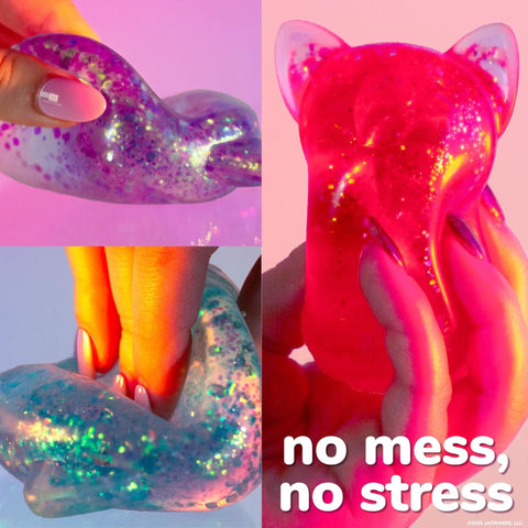 Blue Gelli Gel Squishy Boasting Slow Flow Glitter And Iconic Shape Memory For Ultimate Stress Relief And Seriously Dope Fidget Fun That Hits Different Every Time You Play in hand, showcasing glittery texture.