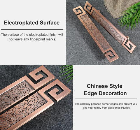 Rustic Barn Door Pull Handle For Interior And Exterior Use, Antique Style with Chinese style edge; electroplated surface detail