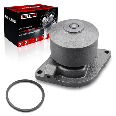 Built To Last Engine Water Pump With Heavy Duty Sealing Gasket 3800984 R5003665AA, grey cast iron pump with sealing gasket for Dodge Ram 6.7L diesel.
