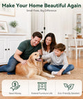 Family enjoying time with a golden retriever on a rug, highlighting home comfort and aesthetics with Slick White Wood Filler Sticks 4 Pack Putty for Furniture and Floor Repair Ninja Quick Fix Scratches Patches Kit 4 Shades to Match Home Decor Styles Perfect for Farmhouse Modern and Classic Finishes Hella Easy No Drama Badass Durability.