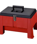 Red 20 Inch Heavy Duty Step Stool Tool Box Built Tough With Lockable Nickel Plated Draw Bolt Latch, Steel Hinge Pins, USA