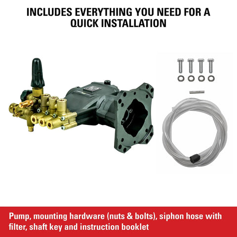 4400 PSI 4.0 GPM Horizontal Replacement Pressure Washer Pump Kit with hardware and hose for power washers