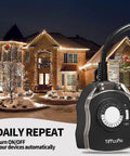 Heavy Duty Mechanical Outdoor Timer Outlet With Dual Grounded Plugs For Landscape Lights And Garden Gear featuring a timer for daily use.