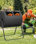 High Capacity Rolling Compost Tumbler 142L Thirty Seven And A Half Gallon Single Chamber Durable Weatherproof Polypropylene in garden