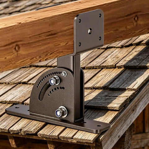 Heavy Duty Carbon Steel Roof Riser Brackets Adjustable with Bully Proof Secure Locking System on wood roof shingles.
