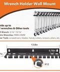 4-Piece Wall Mount Tool Organizer Set with wrench holder for 12 wrenches, displaying dimensions 13.8in x 3.7in, galvanized steel