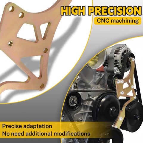 CNC machined LS Swap Hero Bracket Kit showing precise aluminum design for LS1 LS2 LS3 LS6 LS7 engines with no modifications required.