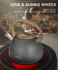 2.7 Quart Tea Kettle With Natural Stone Finish And Wood Pattern Handle, Loud Whistle, Food Grade Stainless Steel Teapot