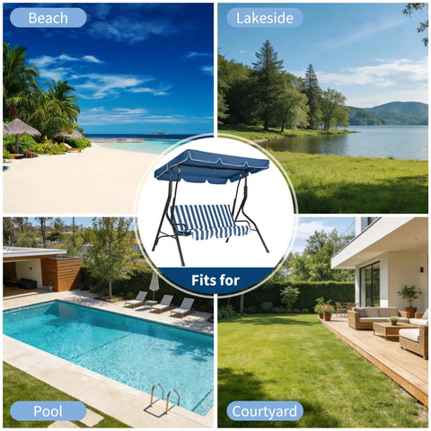Adjustable Canopy Three Seat Patio Swing For Adults With Heavy Duty Steel Frame And 600 Lb Capacity, versatile for outdoor use