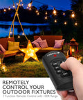 Rock Solid Waterproof Dusk To Dawn Plug In Outdoor Light Timer With Wireless Remote controlling lights with 100 ft range remote.