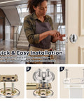 Keyless Deadbolt Lock With Double Plate And Satin Nickel Protecting Patios And Doors installation featuring a woman using a screwdriver.