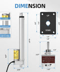 Dimensions of 12V Beefy Fast Linear Actuator With 10 Millimeters Per Second Maximum Speed, 10 Inch Stroke, Heavy Duty 330 Pound 1500N