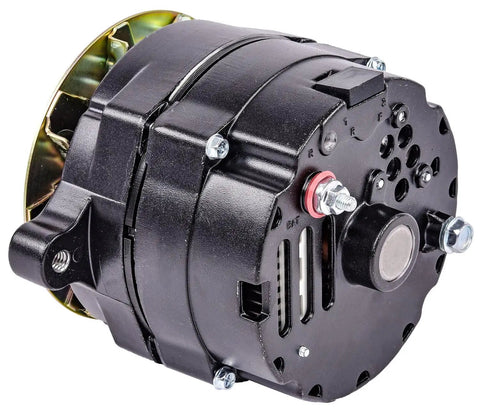 Ford 1Wire Alternator 140 Amp High Output 12 Volt Internal Regulator With Single Groove V Belt Pulley And Fan Baffle showing compact design.