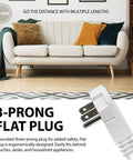 3-prong flat plug of 25 Foot USB C And USB A Surge Protector Power Strip With 8 Outlets 4200 Joules, shown in a living room setup