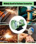Zero Drama Dual Wheel Bench Grinder With Shielded Eye Guards And Integrated Electric Knife Sharpener used for metal polishing and rust removal.