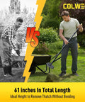 Comparison of a 61-Inch Dethatcher Rake For Lawns With Thin Curved Spring Steel Tines showing improved posture during use