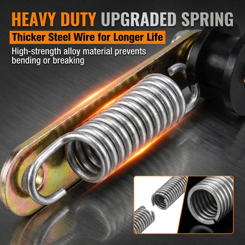 Top Shelf Tough As Nails Heavy Duty Chain Roller Tensioner With Spring Loaded Iron Sprocket Guide close-up of heavy-duty spring made from thick steel wire.