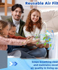 Heavy Duty Washable Air Filters 2 Pack 30X20 Inch Cut To Fit Replacement For Hvac Furnace Vent Systems Glue Free Eight Layer Cotton Medium Filtration No Sweat Cleaning Game Changer For Home Comfort with family enjoying clean air.