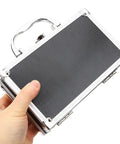 Heavy Duty Aluminum Tool Case With Dead Secure Latch And Comfy Grip Handle, held in hand, showcasing textured surface design.