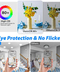 Image comparing CRI of 80+ for Five Pack 9 Inch Flush Mount Ceiling Light White 18W 5000K LED Ultra Slim Round Flat Low Profile Fixture.
